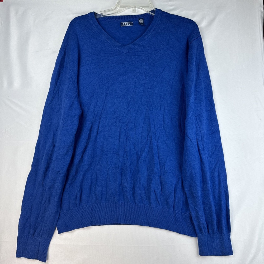 Izod V Neck Sweater Mens XL Royal Blue Knit‎ Cotton Blend